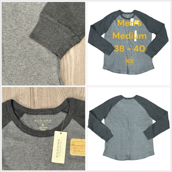 Men's Sonoma Medium 38 - 40 Crew Thermal Shirt Grey Charcoal Waffle Knit NWT - Picture 1 of 8
